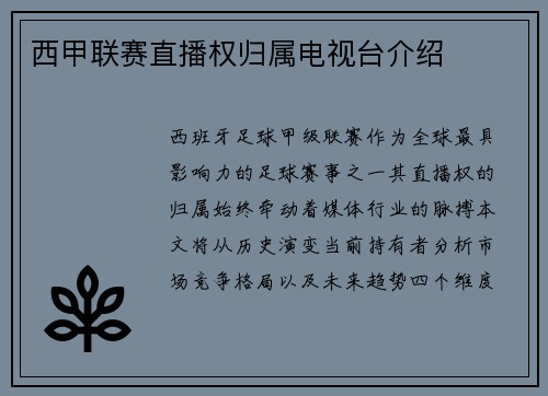 西甲联赛直播权归属电视台介绍